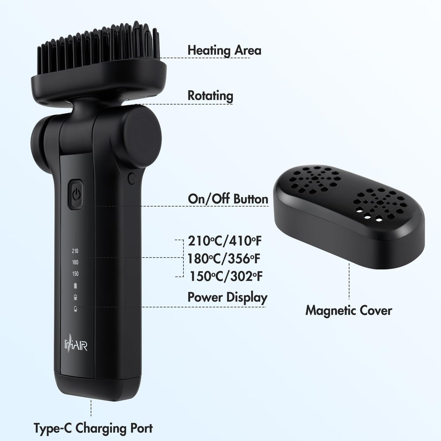 Portable Beard Straightener Brush Men Use,USB Rechargeable,6400mAh Battery,360° Anti-Scald Heated Comb,Fast Heating,Beard Straightener Brush for Short &amp; Long Beards,Ideal for Home &amp; Travel