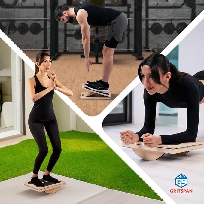 3-in-1 Slant Board for Calf Stretching, 180°/360° Adjustable Balance Board & Wobble Board with Training Poster, Squat Wedge, 5 Angle Wooden Incline Board, Physical Therapy, Home Gym Fitness