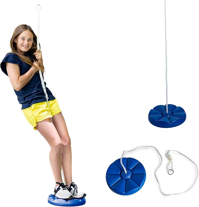 Squirrel Products Heavy Duty Blue Disc Tree Swing with Rope for Outdoor Play - Easy DIY Addition to Playset or Tree