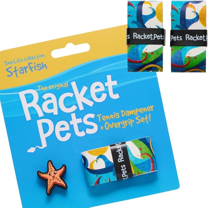 Racket Pets Kids Tennis Racket Dampener & Matching Overgrip Tape, Performance Shock Absorbing Dampener for Tennis Racket & Fun Animal Print Tennis Wrap Grip Tape