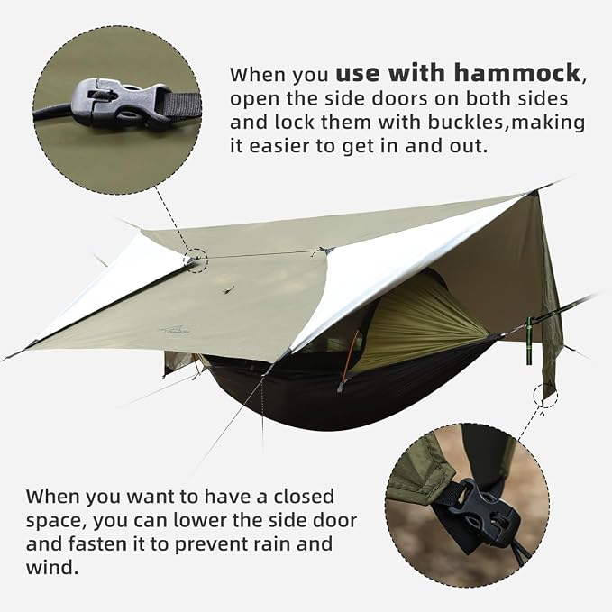 Camping Hammock with Mosquito Net and Tent Tarp, Lightweight Hanging Hammocks Tree Straps, All-in-one Fast Open Hammock for Outside, Hiking, and Travel
