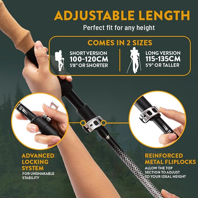 Premium Foldable Hiking Poles by USA Brand - Adjustable, Lightweight Trekking Poles Made of Aircraft Aluminum, Metal Locks Cork EVA Grips