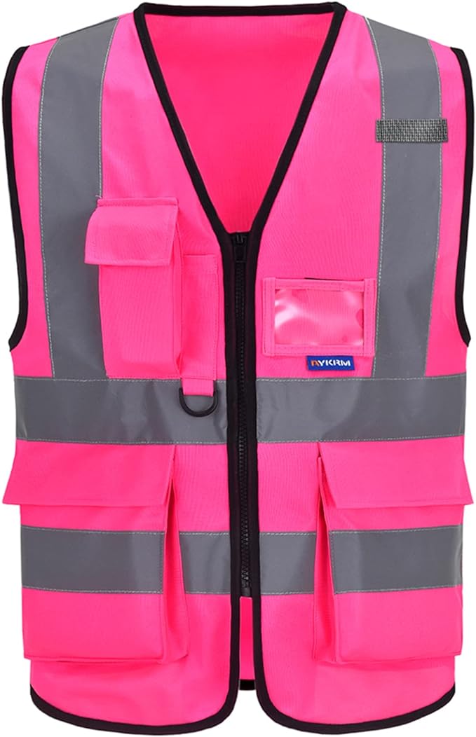 6XL 7XL 8XL Pink Safety Vest with pocket, Pink 6XL-8XL