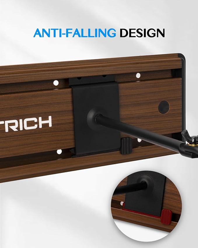 STRICH Guitar Wall Mount Hangers - Holds 5 Guitars, Walnut Wood Grain, Strong Aluminum Metal Stand Rack, Adjustable Display Set, SMH-05W