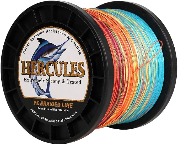 HERCULES Cost-Effective Super Cast 8 Strands Braided Fishing Line 10LB to 300LB Test for Salt-Water,109/328/547/1094 Yards(100M/300M/500M/1000M),Diam.#0.12MM-1.2MM,Hi-Grade Performance,Variety Colors