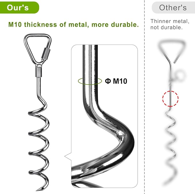 Insaga 17" Heavy Duty Ground Anchors Screw in - 4 Pack Chrome Plated with Reinforced Triangle Bracket for Trampoline, Swing Set, Shed, Mobile Home, Carport - High Wind Resistance for All Soil Types