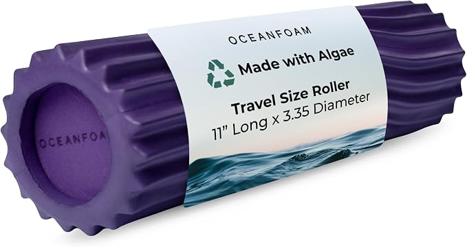 Oceanfoam Ripple Travel Foam Roller (11" x 3.35") Firm Mini Foam Roller for Physical Therapy, Deep Tissue Massage, Back Pain - High Density, Ergonomic Wave Textured - Yoga, Pilates, Exercise (Seafoam)