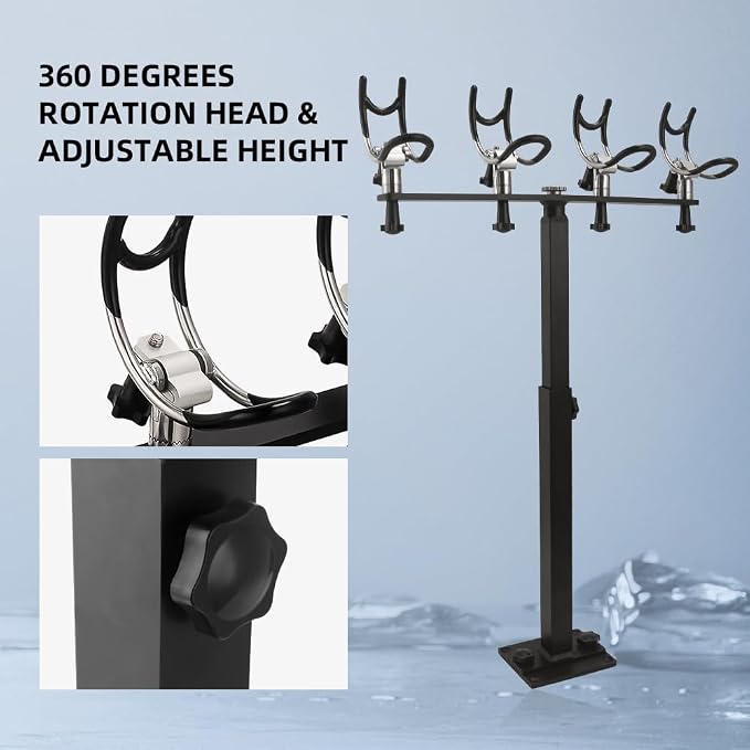 360 Degree Rotation & Adjustable Height PVC Coated Aluminum Fishing Rod Holder with Mounting Plate for Boat Yachts and More