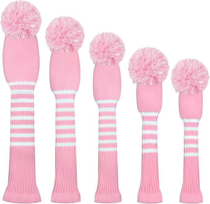 Scott Edward Knit Golf Club Cover with a Pom Set of 5 Head Covers Protect Driver Wood(460cc) 1 Fairway Wood2 and Hybrid/UT2 with Rotating Club Number Tags