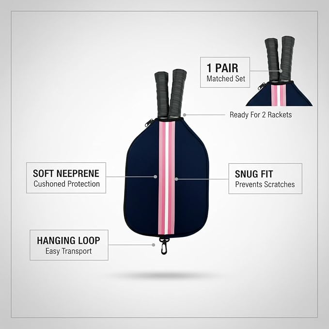 2-Pack Neoprene Racket Covers for Table Tennis & Badminton, Protective Storage Sleeves with Hanging Loop, Scratch-Resistant Paddle Cases