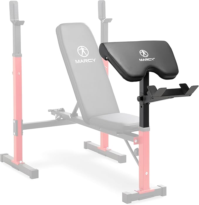 Marcy Deluxe Olympic Weight Bench with Adjustable Back & Bar Catch & Optional Arm Curl, Leg Developer, Lat Tower Attachments (Sold Separately), Personal Home Gym for Strength Training, Weightlifting