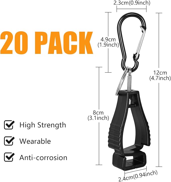 ZOFORTY 20 PCS Glove Clips, Glove Holder Clip, Glove Grabber Clip Holder for Belt Guard Labor Worker Construction, Black
