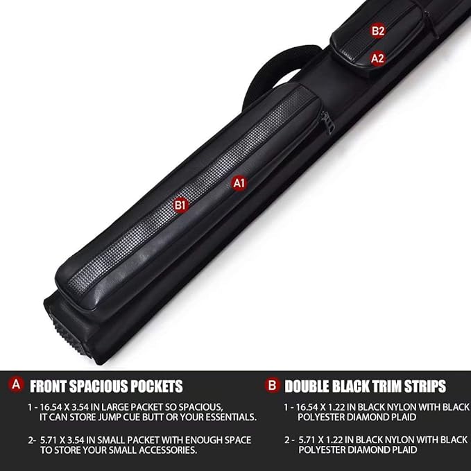 Collapsar 2X2 Pool Cue Hard Case Nylon/Leatherette Billiard Sitck Carrying Cases
