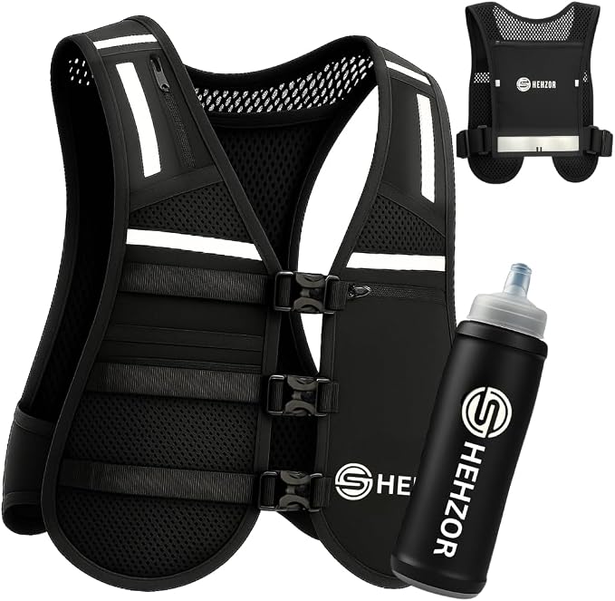 SHEHZOR Hydration Running Vest + 500ml Soft Flask | 9-Pocket Zero-Bounce Trail Running Backpack | Breathable Mesh Tactical Chest Rig for Marathons, Hiking | Unisex Adjustable