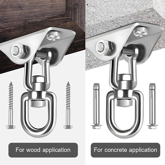Hammock Hanging Kit,Hanging Chair Hardware 360°Rotating 1000 lb Capacity Hammock Hooks Heavy Duty,Hammock Chair Hanging Kit & Swing Ceiling Hook Snap for Hammock Chair Stand,Seat,Tree,Yoga,Gym(Silver)