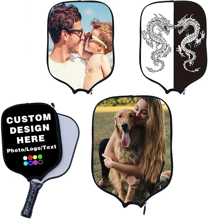 Custom Padded Pickleballs Paddle Cover with Photo Text Logo, Personalized Neoprene Cover Paddles Case Customize Rackets Cover, Fits Most Paddles, 8.5x11.5 Inches