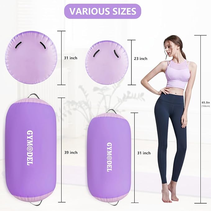 Air Roller Gymnastics Barrel Inflatable Tumbling Roller Air Mat, Air Barrel Gymnastics Tumble Track Mat with Pump for Backhandspring/Training Cheerleading/Yoga/Home and Outdoor Use