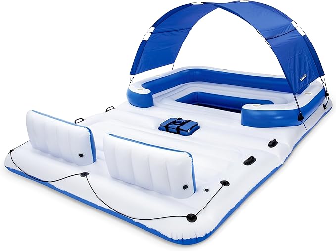 Bestway CoolerZ Tropical Breeze Party Island, Large 6 Person Adult Inflatable Lounger Lake Float