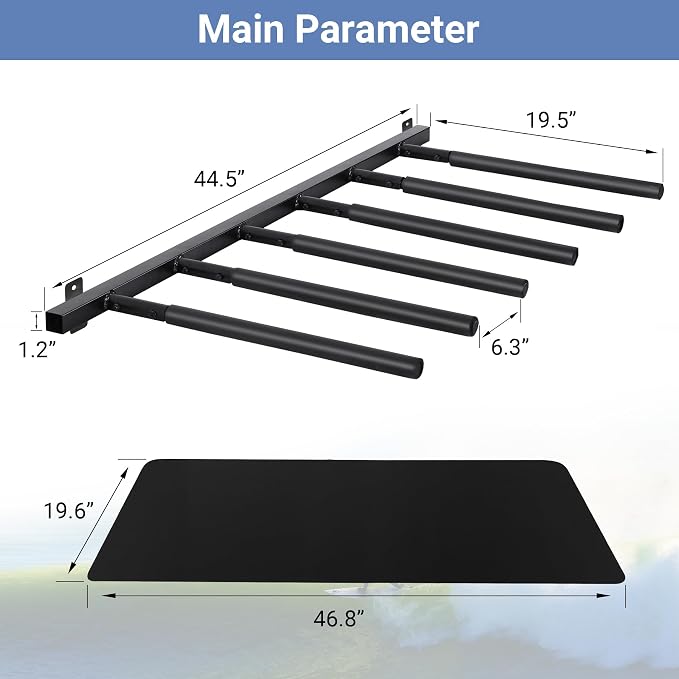 Surfboard Rack Wall Mount 6 Arms/8 Arms, Surfboard Rack for Wall with Rubber Mat, Vertical Paddle Board Storage Holds 6 Boards/8 Boards Storage Mount System at Home and Garage