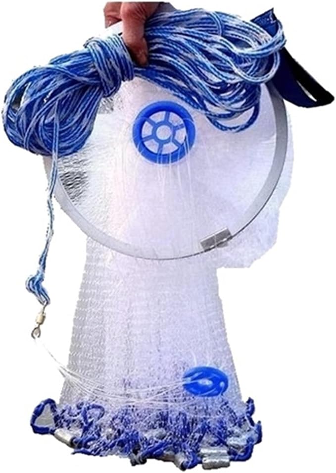 Cast Fishing Net with Aluminum Frame, 0.8 inch Mesh, 7.8-13.8 ft Diameter