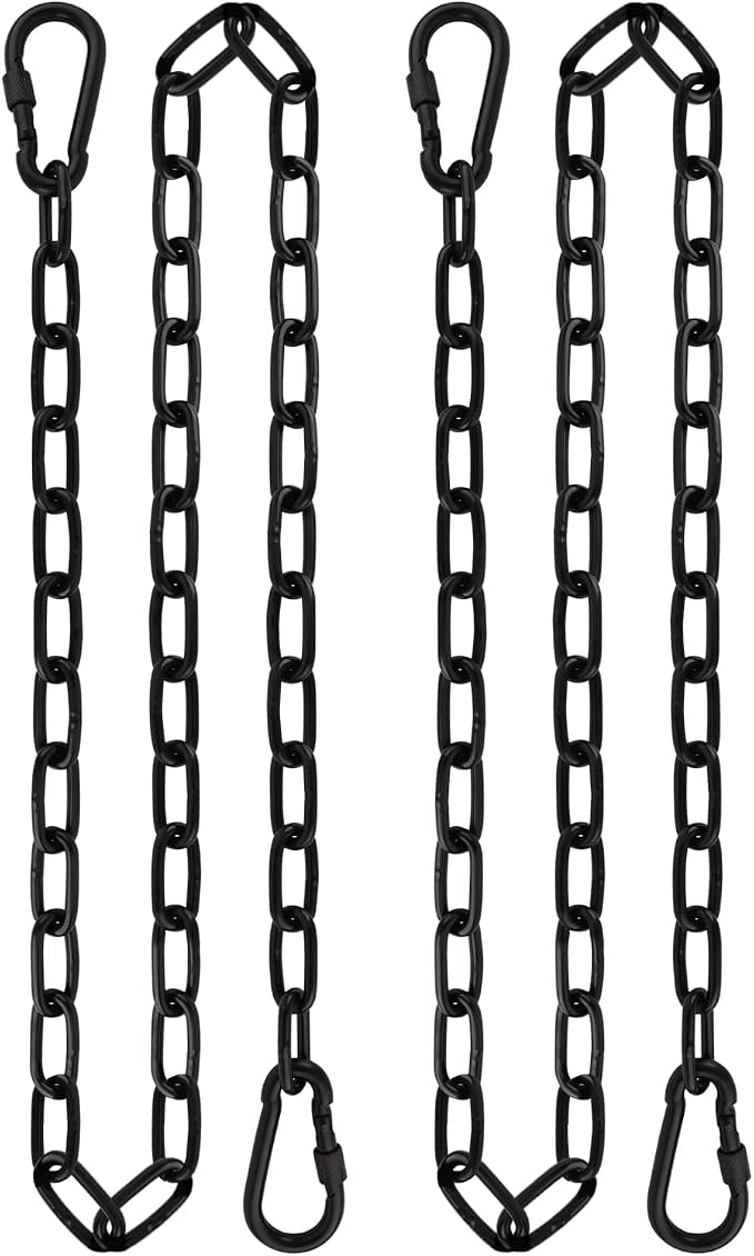 2 Pack 63in Hanging Chair Chain with 4 Carabiners, 500LB Capacity Hanging Kits Heavy Duty Hanging Chair Hardware for Hammock Swing Punching Bags Sandbag Indoor Outdoor Yoga Gym (Black,63in)