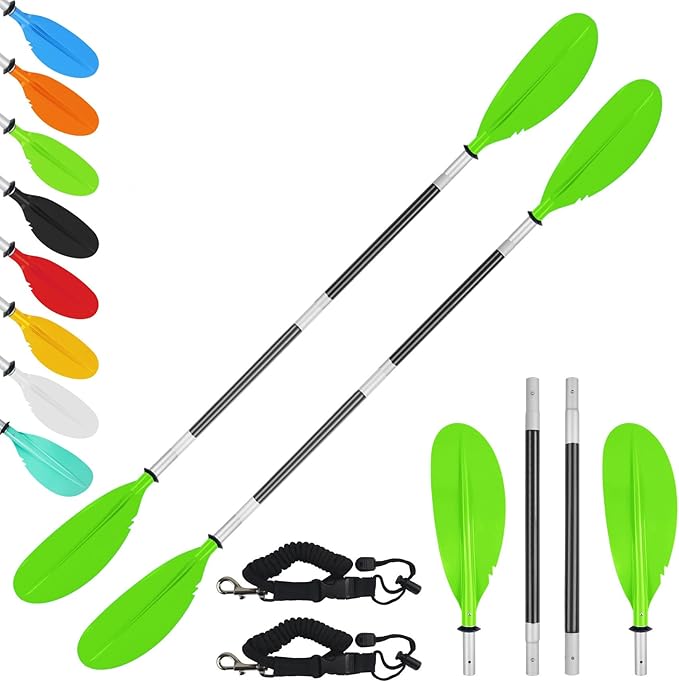 Kayak Paddle,88in 4 Pieces Boat Oars Kayak Paddles,Heavy Duty Aluminum Alloy Shaft Float Lightweight Detachable Adjustable Fishing Kayak Paddle for Adults with Paddle Leash(8 Color ，1Pack,2Pack)