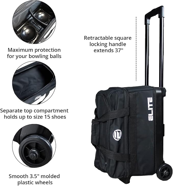 ELITE Basic Bowling Bag Double (2) Ball Roller with Rolling Wheels