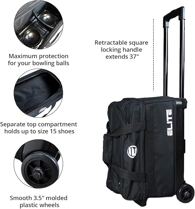 ELITE Basic Bowling Bag Double (2) Ball Roller with Rolling Wheels