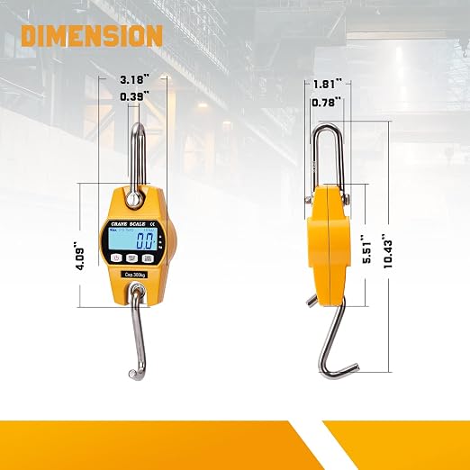Bonvoisin Mini Digital Crane Scale 300kg/600lbs Industrial Hanging Scale Portable Electronic Weighing Crane Scale LCD Display CE/RoHS Certified (300kg/660lb)
