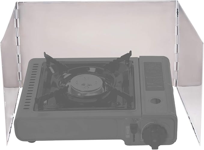 REDCAMP 3 Plates Folding Stainless Steel Stove Windscreen, Portable Camping Stove Windshield Butane Burner Windshield for Hiking, Outdoor, Backpacking Silver
