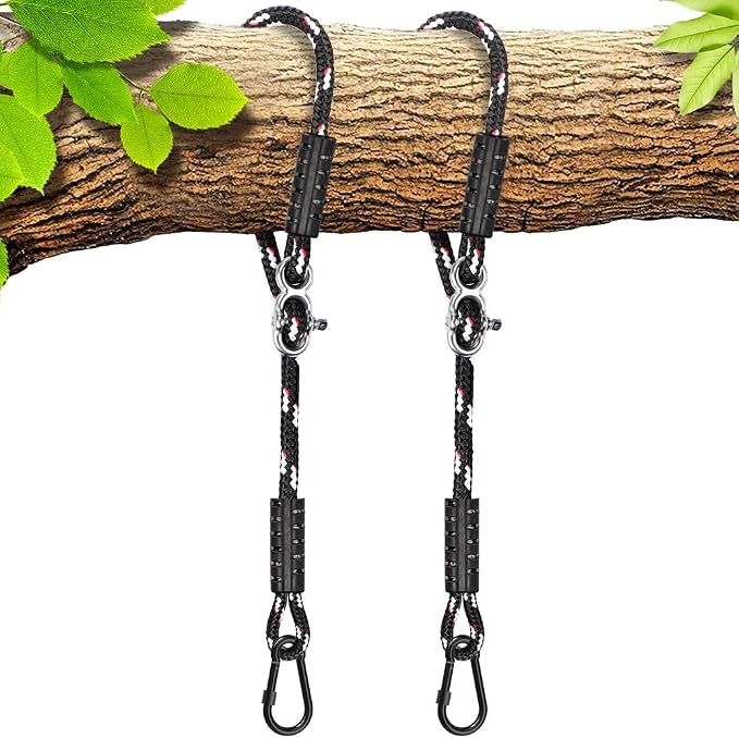 SELEWARE Tree Swing Rope Hammock Tree Straps Hanging Kit, Adjustable Rope Fast & Easy to Hang Hammock Chair Swing for Indoor Outdoor Tree Branch Camping Playground Accessories (Black, 10ft, 2 Pack)