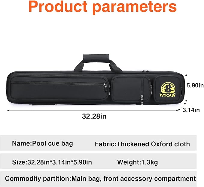 Pool Cue Case 4x4, Pool Cue Carrying Case Soft Padded Billiard Stick Bag with Multi-pocket for 4 Butts and 4 Shafts, Pool Stick Case Cue Bag with Backpack-straps for Pool Cues and Accessories