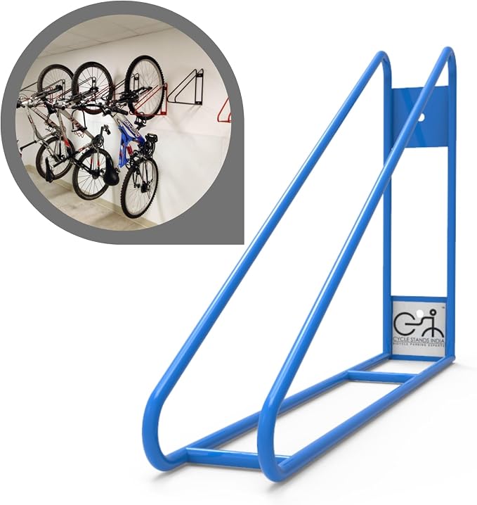 No Lift Vertical Bike Hanger Simple & Secure Space Saving Bike Wall Mount for Garage & Commercial Use Bicycle Holder for Mountain and Road Bikes - Blue, Pack of 2