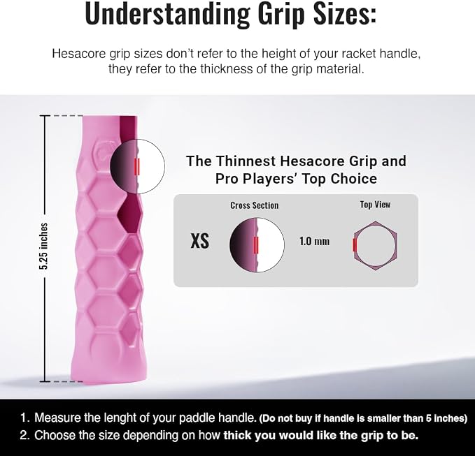 Hesacore Pickleball Bundle – Standard Grip Pink Size XS (5.25”) + Hesatac Overgrip White Tape 12-Pack – Anti-Sweat Control, Enhanced Stability, Reduced Vibration