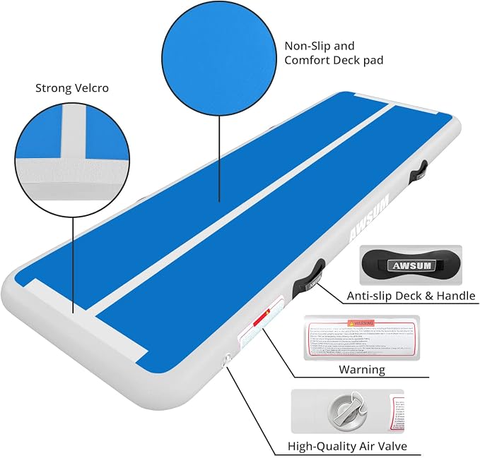 AWSUM Inflatable Gymnastics Mat 10ft/13ft/16ft/20ft/23ft Training mat 4/8 inches Thick tumbling mat with Electric Pump for Home/Gym/Outdoor