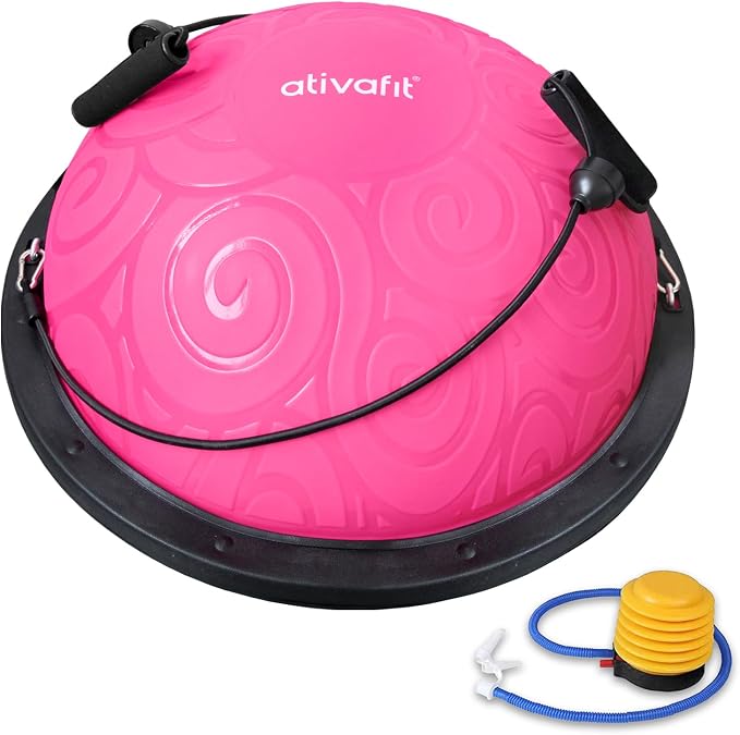 ATIVAFIT Balance Ball Trainer - Half Exercise Ball with Inflation Pump & Resistance Bands - Anti-Burst PVC Stability Trainer for Home Gym, Yoga, Core Training - 660 lbs Capacity