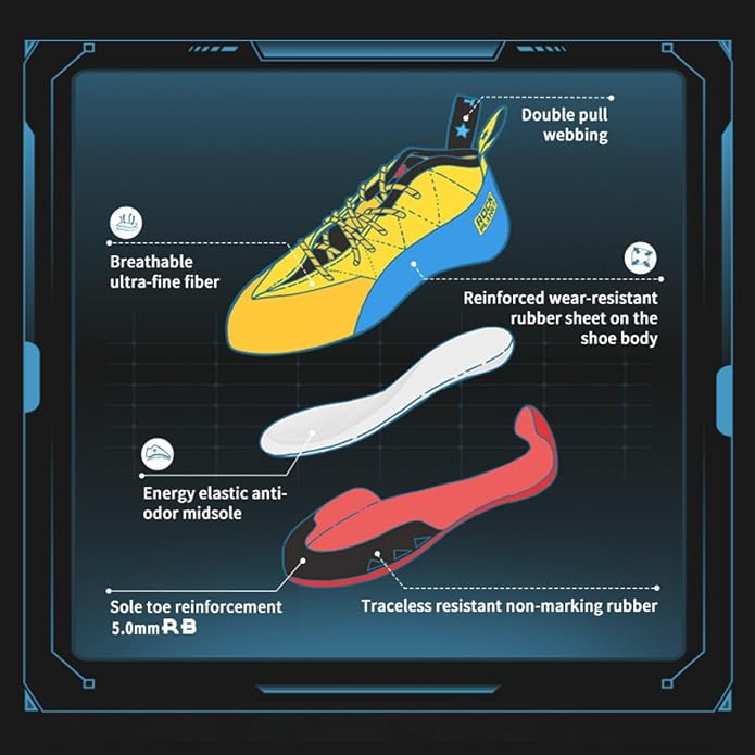 Climbing Shoes Men Lightweight Strong Anti-Slip Indoor Outdoor Rock Climbing Gym Training Beginner to Pro Performance