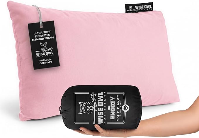 Wise Owl Outfitters Camping Pillow – Memory Foam Travel Pillow for Airplane Sleeping, Hiking, Backpacking & Outdoor Use - Small & Portable for Adults, Car, Camp & Tent