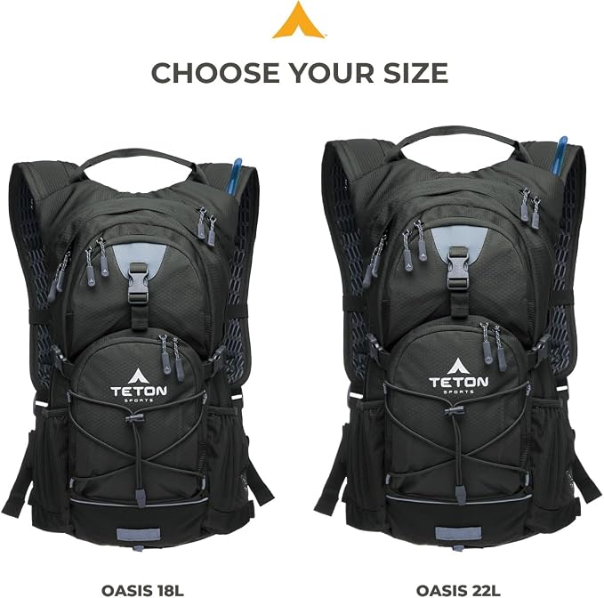 Teton Oasis/Trailrunner Hydration Backpack – Lightweight Water Pack with 2L/3L Bladder for Hiking, Running, Cycling, Biking 18L/22L Sizes – Sewn-in Rain Cover – Fits Men and Women