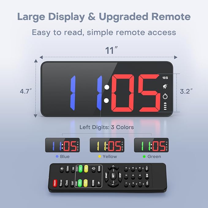 ANJANK 11’’ Large Digital LED Scoreboard Electronic Score Keeper Clock, Countdown/up, with Powerful Battery, 4 Mounting Options, for Corn Hole/Ping Pong/Basketball Sports, Gym, Indoor & Outdoor Games