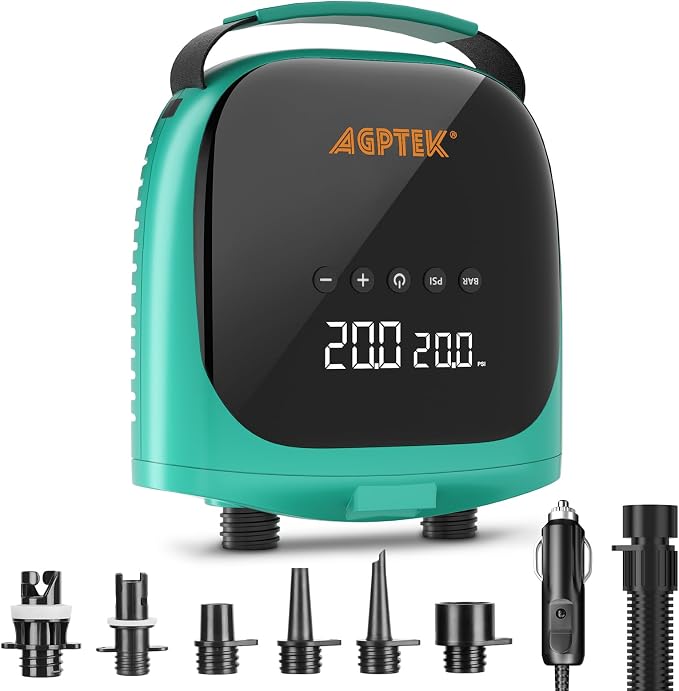 AGPTEK Paddle Board Pump Electric Sup Air Pump 20PSI Portable, Auto-Off 12V DC Car Connector for Inflator & Deflator Inflatable Stand up Paddle Boards,Boats,Inflators