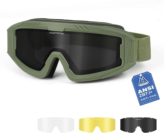 Airsoft Goggles OTG, ANSI Z87.1+ Anti-Fog Tactical Safety Goggles, Impact-Resistant Dust-Proof Eye Protection