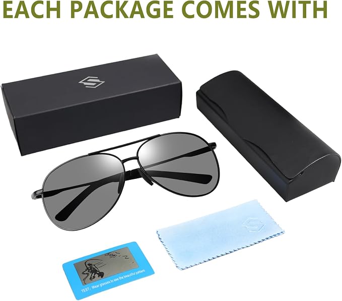 Polarized Photochromic Sports Sunglasses for Men UV-Protection Day & Night Driving Glasses - Al-Mg Metal Ultralight