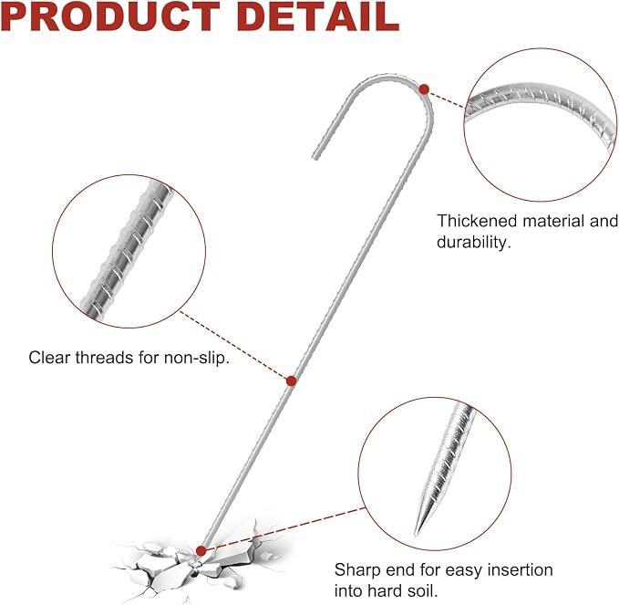 ABCCANOPY 12 inch Heavy Duty Ground Stakes J Hooks for Camping Tent Heavy Duty Metal Ground Anchors, 10 Pack