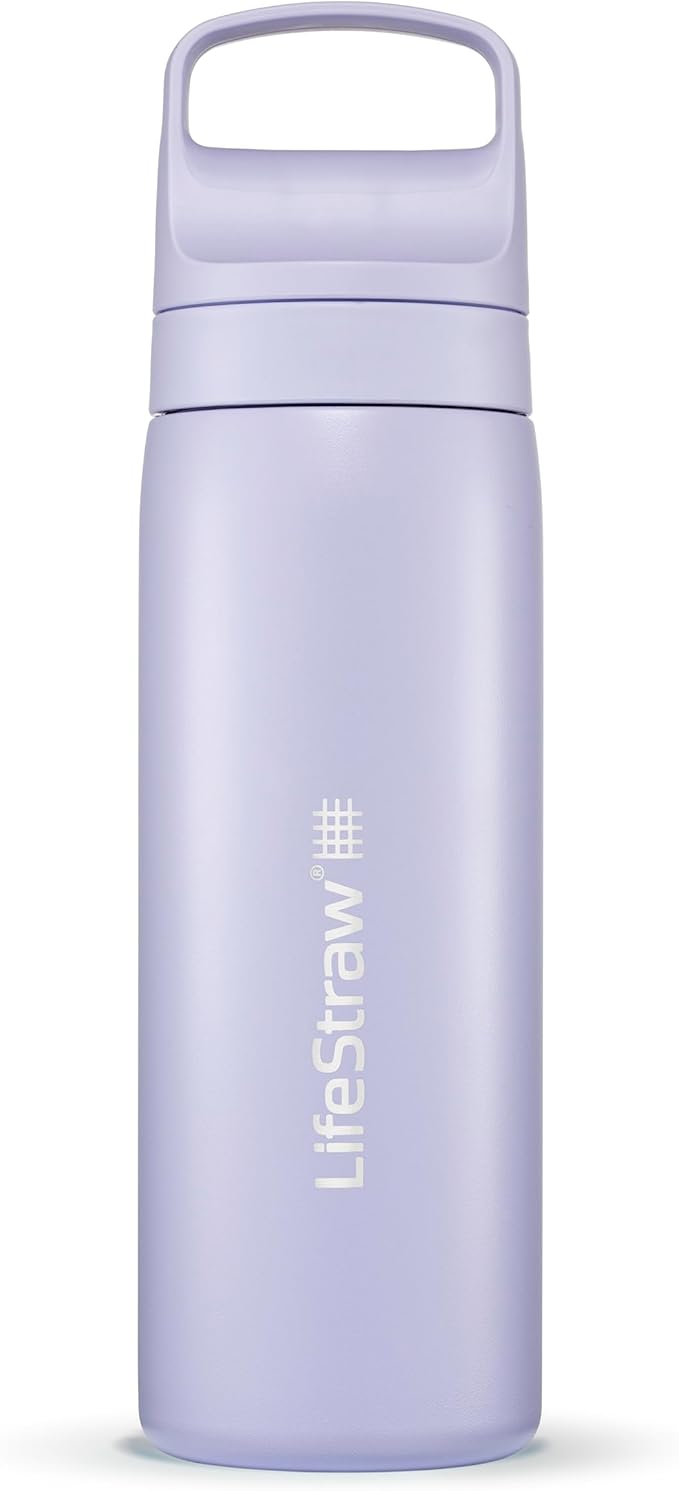 LifeStraw Go Series — Insulated Stainless Steel Water Filter Bottle, 18oz, Provence Purple, Removes Bacteria, Parasites, Microplastics, Improves Taste