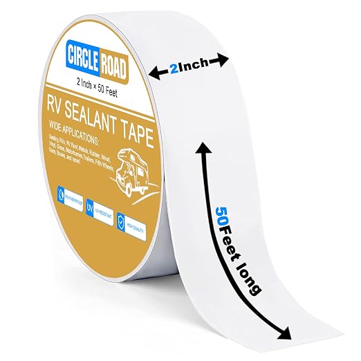 CircleRoad RV Roof Tape White, 2 Inch X 50 Feet RV Repair Sealant Tape, Stop Camper Roof Leaks, UV-Resistant, Weatherproof and Reliable for Camper, Trailer, Boat (2In-50FT)