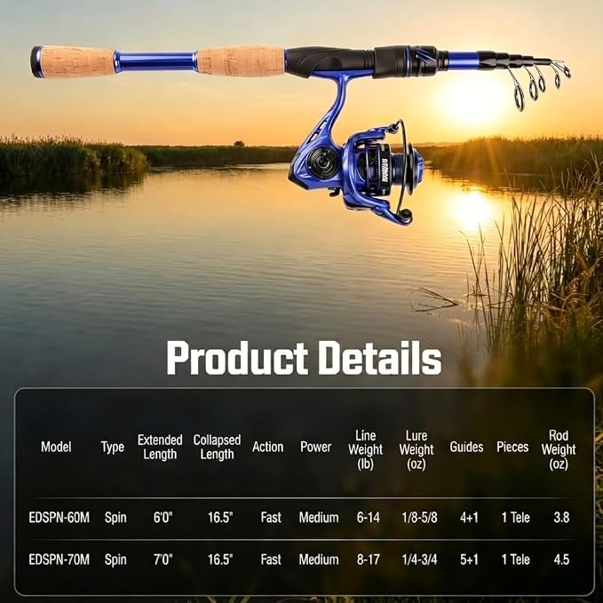 Telescopic Fishing Rod and Reel Combo | 30T Carbon Fiber Spinning Rod with 12+1BB Reel | Portable Lightweight Pole | Bass Trout Panfish | Freshwater Saltwater