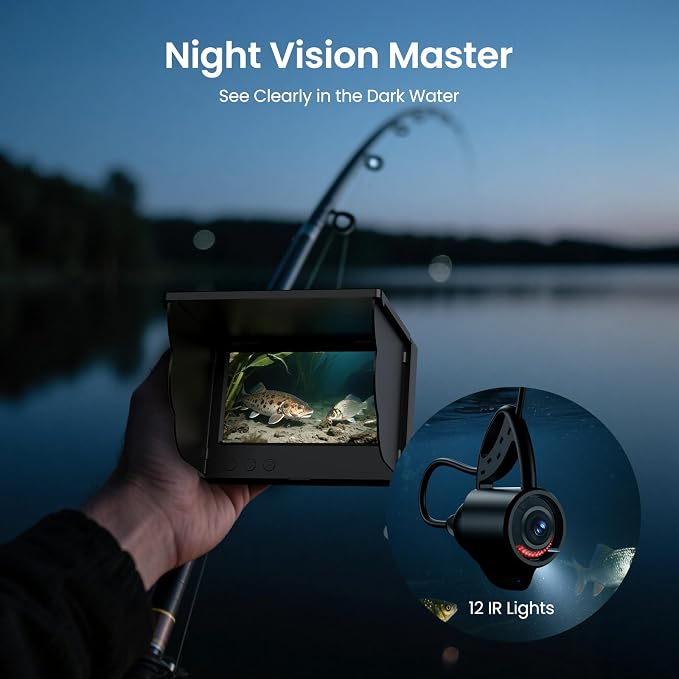 Eyoyo Underwater Fishing Camera, 5000mAh Battery, Infrared Night Vision, IP68 Waterproof Portable Fish Camera for Ice, Lake, Boat & Kayak Fishing