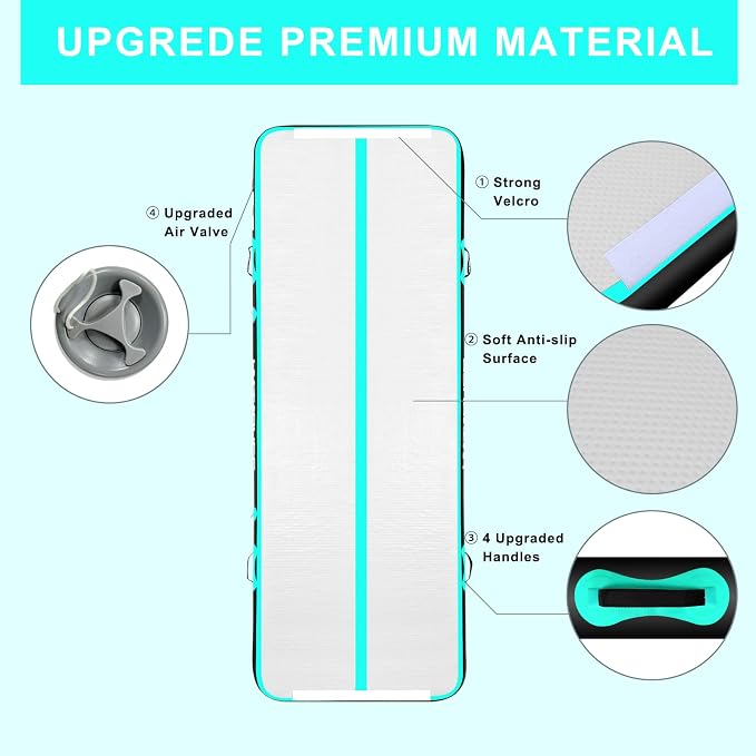 Inflatable Air Gymnastics Mat Tumble Track, 6.6/10/13/16/20ft Tumbling Mat Air Tumbling Track, Air Training Mat with Air Pump for Home/Water Fun/Gym/Yoga/Training/Cheerleading