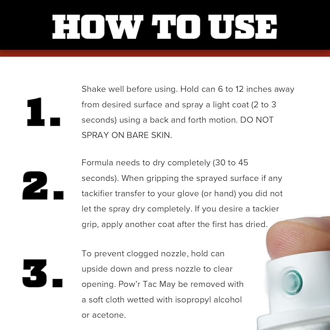 Pow’r Tac Grip Spray Adhesive for Sticky Baseball Bat Grips, Batting Gloves, Football Gloves, Tennis Rackets, Hockey Sticks - Clean and Invisible Alternative to Pine Tar Spray and Grip Tape
